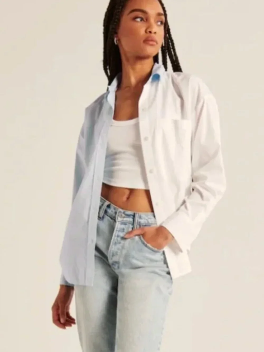 Abercrombie & Fitch | Oversized Poplin Button Down Colorblock Blue & White | XXS